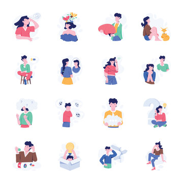 Latest Pack of Thinking and Depression Flat Illustrations 

