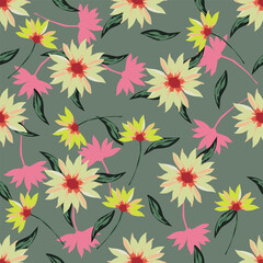 Flowers seamless pattern. vector illustration. Abstract flowers, floral vector with leaves