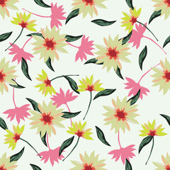 Flowers seamless pattern. vector illustration. Abstract flowers, floral vector with leaves