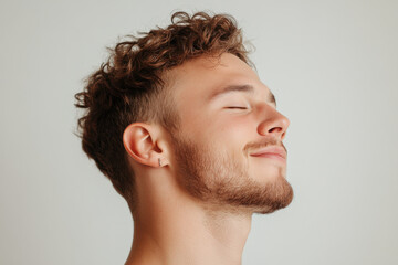 Obraz premium A close up of a man's face with her eyes closed