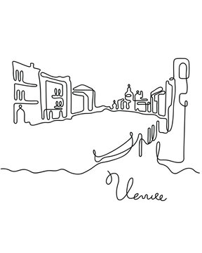 recommend clip art: Single one line drawing Venice city skyline, Italy. City concept. Continuous line draw design graphic vector illustration.
                    