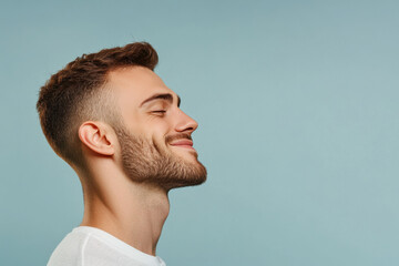 Fototapeta premium A close up of a man's face with her eyes closed