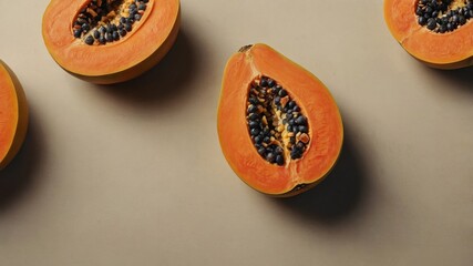 concept fruit tropical and food Healthy view top background, beige on papayas Sliced.