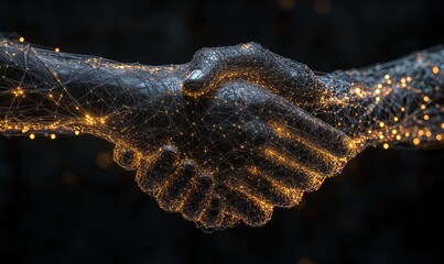 Obraz premium A hand is shaking another hand in a digital image. Concept of connection and trust between the two people