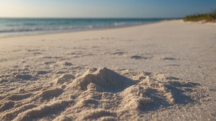 Soft focus on white sand creating a visually appealing perspective with ample copy space image.