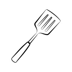 Black silhouette spatula fork spoon icon and vector illustration isolated on white