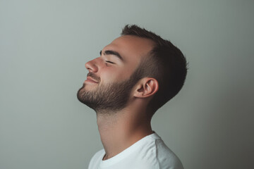 Obraz premium A close up of a man's face with his eyes closed