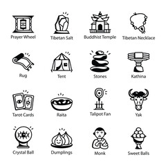 Bundle of Tibetan Culture Doodle Icons

