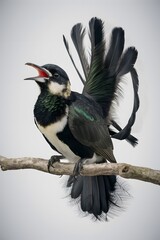 Fototapeta premium Andean Cock-of-the-rock Bird Perched on a Branch on a White Background, Photo Realistic, Wallpaper, Cover and Screen for Smartphone, Cell Phone, Computer, Laptop, 9:16 and 16:9 Format
