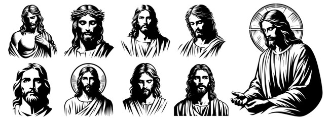Fototapeta premium Jesus Christ savior silhouettes vector illustration collection