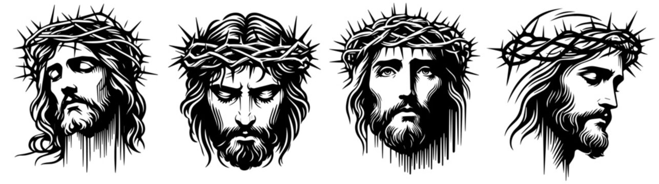 Jesus Christ Savior in crown of thorns black vector