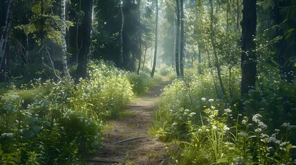 Fototapeta premium The finland trail is surrounded by lush greenery