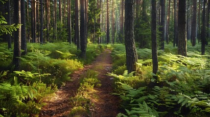 Obraz premium The finnish trail passes through a coniferous forest