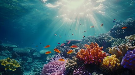 Obraz premium Tropical ocean vibrant with colorful corals and tropical