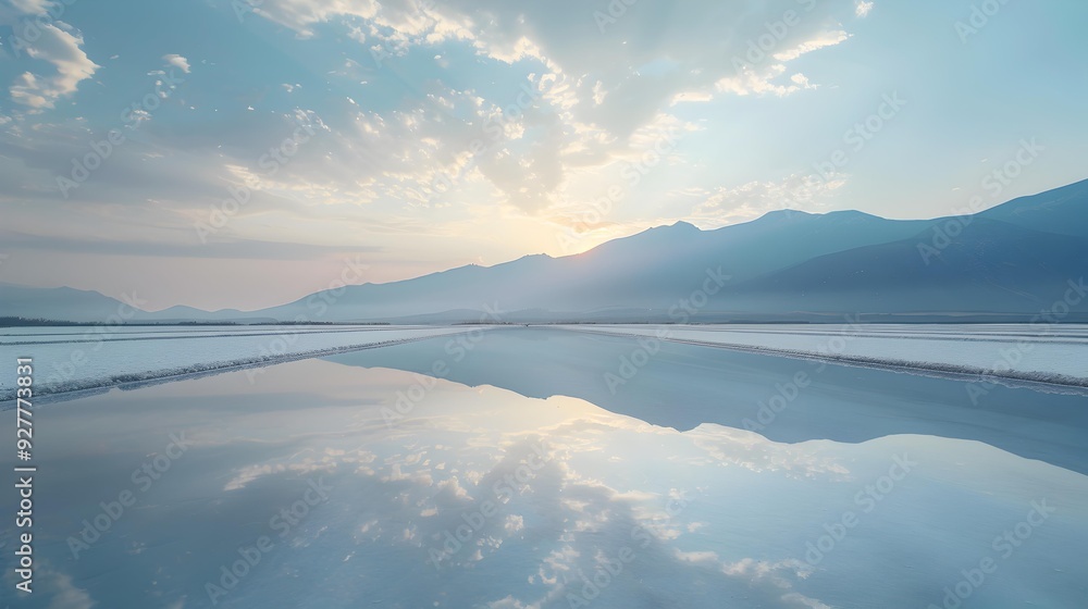 Wall mural light morning fog envelops the salt fields