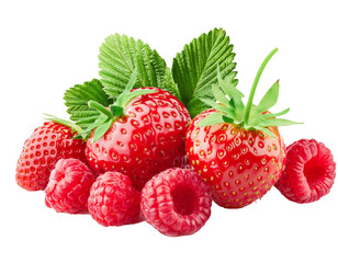 Himbeeren mit Erdbeeren isoliert  Hintergrund, Freisteller