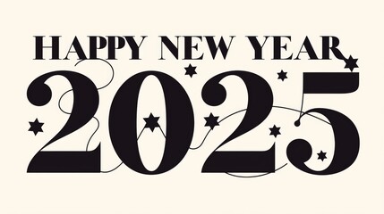 Minimalist Logo Featuring "HAPPY NEW YEAR" on Beige Background with "2025" and stars