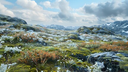 Tundra stunning views with endless expanses of moss