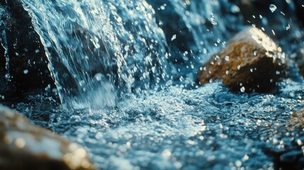 Closeup of Water Cascading Over Rocks