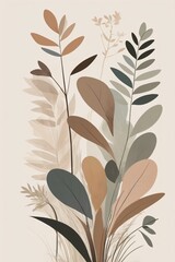 Abstract boho poster with a focus on minimalist botanical elements, using earthy, muted colors for a modern, nature-inspired design. Generative AI