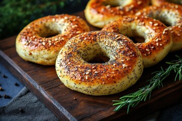 Delicious bagels enriched with an array of spices and herbs, showcasing an enticing selection for food enthusiasts