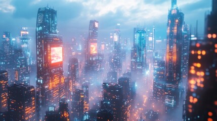 Fototapeta premium Futuristic Cityscape with Neon Lights