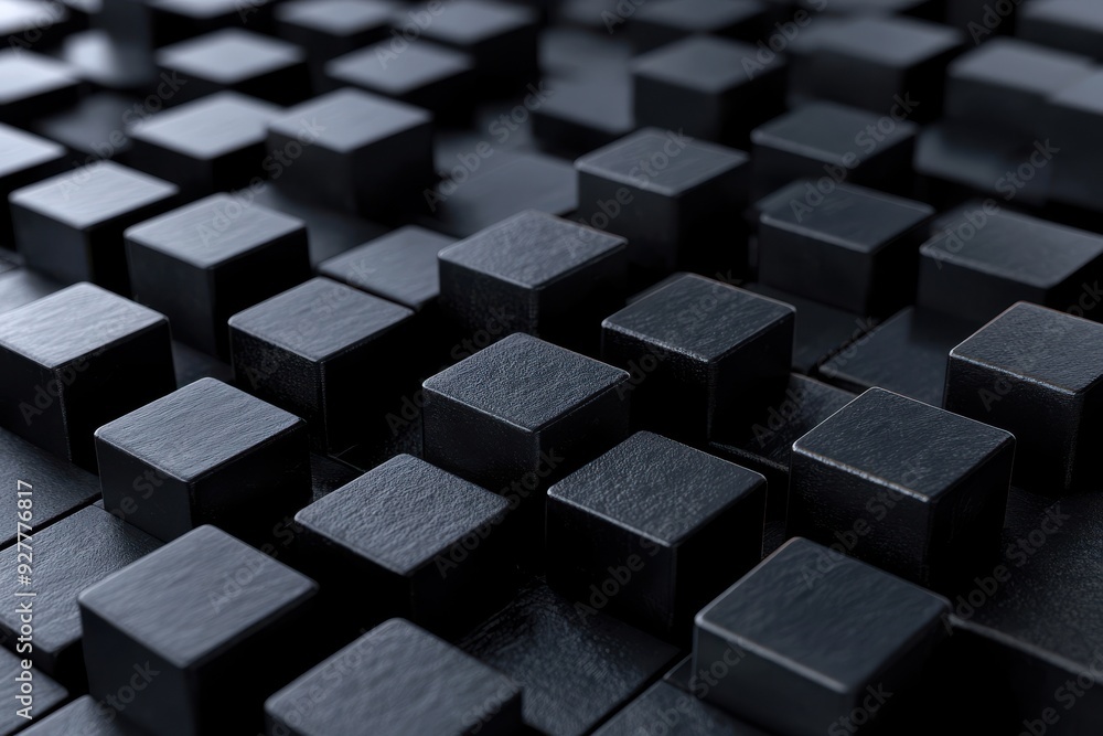Poster three-dimensional representation of a concept utilizing dark cubes for backgrounds and surface patte