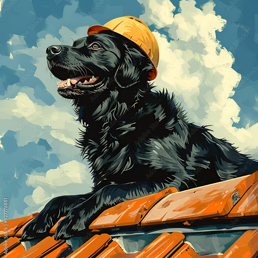 Wall mural illustration of a dog in the roof