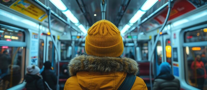 A lone passenger in a subway