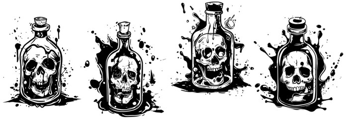 Fototapeta premium skull bottles with dark splash vector sketch