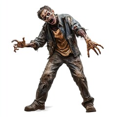 Creepy Halloween Zombies with Pumpkins and Horror Elements. White background. AI generated image