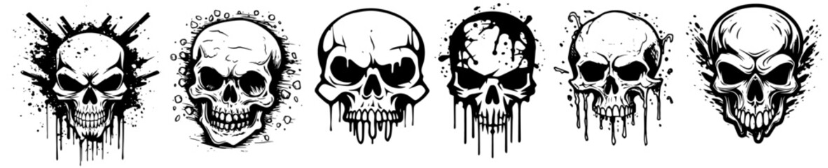 collection of dripping skull illustrations in bold style