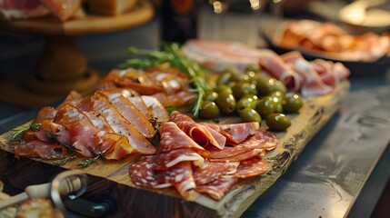 Buffet assorted deli meats including prosciutto salami