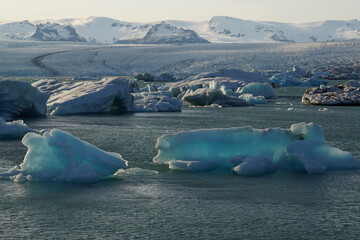 detail of The beautiful Jokulsarlon glacier lagoon in Iceland at sunset in spring. horizontal image