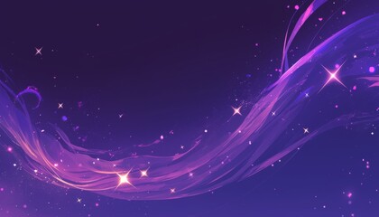 Obraz premium Purple and Black Background with Glowing Stars, Dust, and Purple Waves