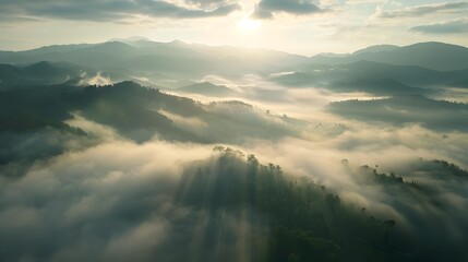 Fototapeta premium The hills are surrounded by dense fog