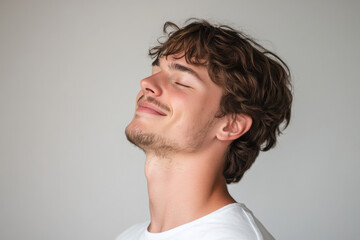Fototapeta premium A close up of a man's face with his eyes closed