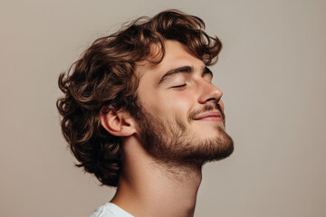 Fototapeta premium A close up of a man's face with his eyes closed