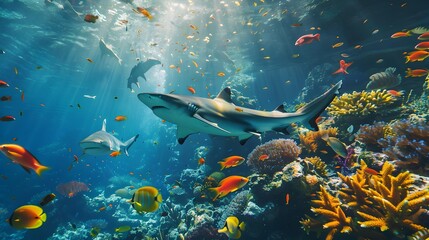 Obraz premium Sharks swimming gracefully among the coral reefs