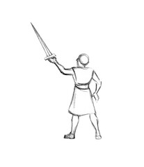 Pencil drawing. Man rise up hands