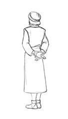 Captives with bound hands. Pencil drawing