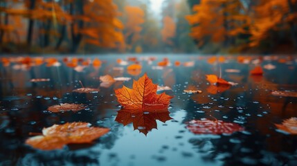 Autumn Leaves on a Still Pond