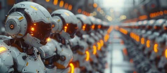 Army of robots in futuristic city