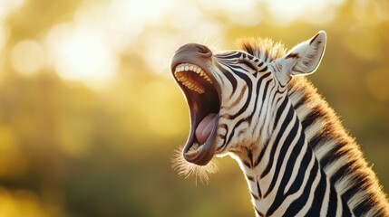Naklejka premium Yawning Zebra in the African Savanna