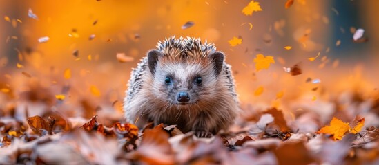 Hedgehog in Autumn Leaves