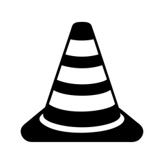 Black silhouette airplane traffic safety cone icon and vector illustration isolated on white