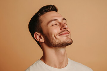 Obraz premium A close up of a man's face with his eyes closed