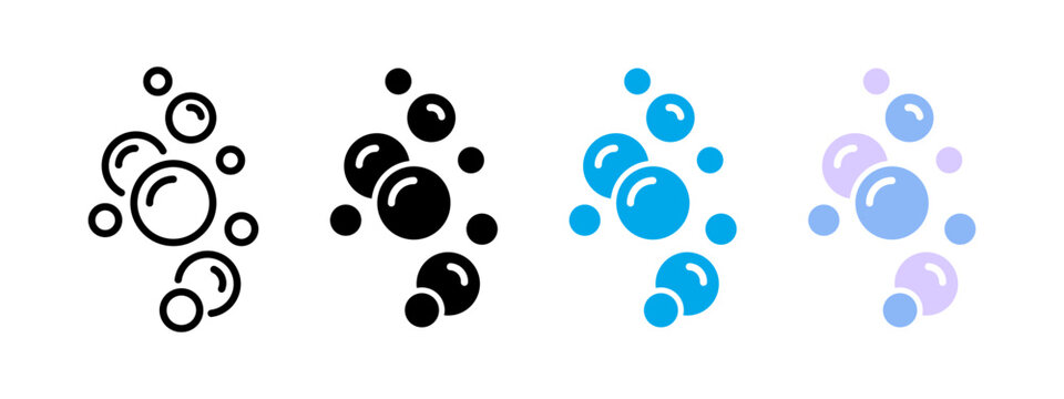 Soap bubbles icon. Foam bubble symbol. Sparkling water vector illustration. Fizzy soda drops sign. Oxygen sphere pictogram. Clean wash suds concept. Blue blowing bubbles icon set.