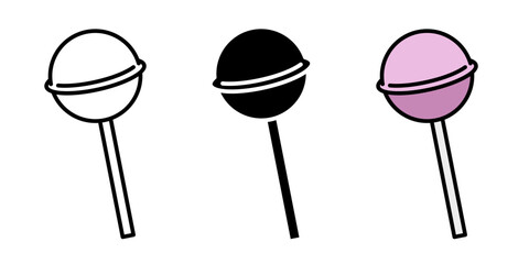 Lollipop icon. Candy stick vector illustration. Sucker sweet symbol. Caramel dessert sign. Pink lollipop pictogram.