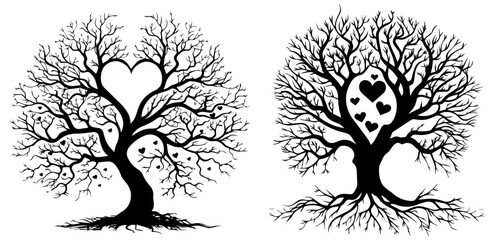 heart-shaped trees symbolizing love and nature